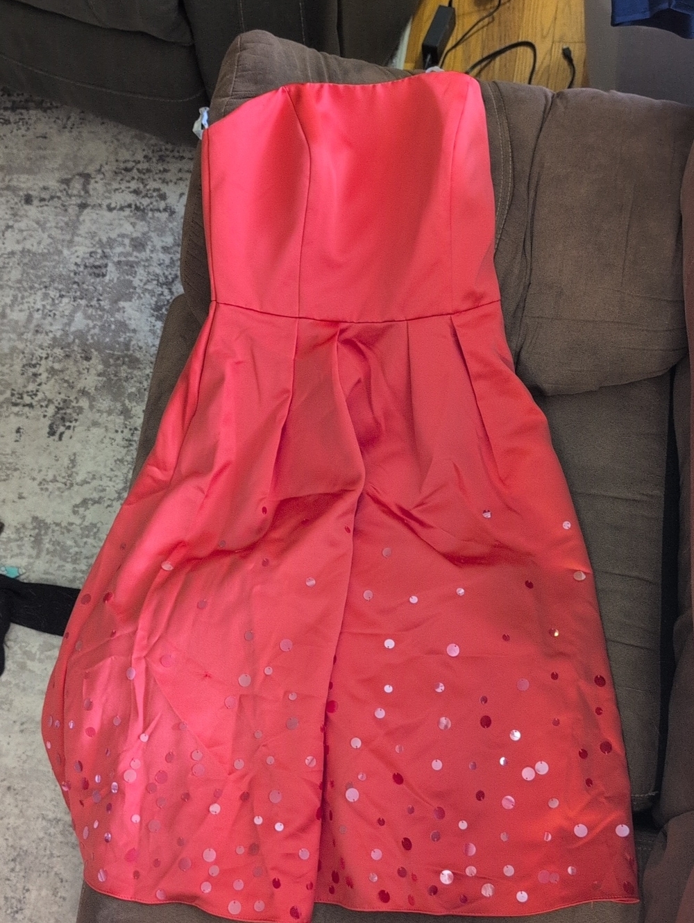Women's Strapless Coral Party Dress /Bridesmaid dress with Sequin Hem